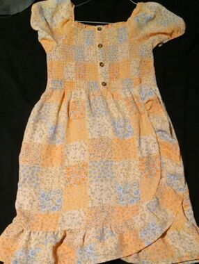 wonder nation Peach and Light Blue Patchwork Smocked Dress